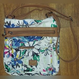 Rosetti Floral Crossbody Bag with Tan Trim
